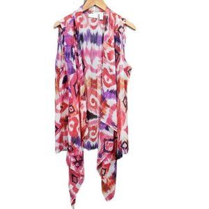 Chico's sleeveless open front kimono style wrap semi sheer colorful womans large